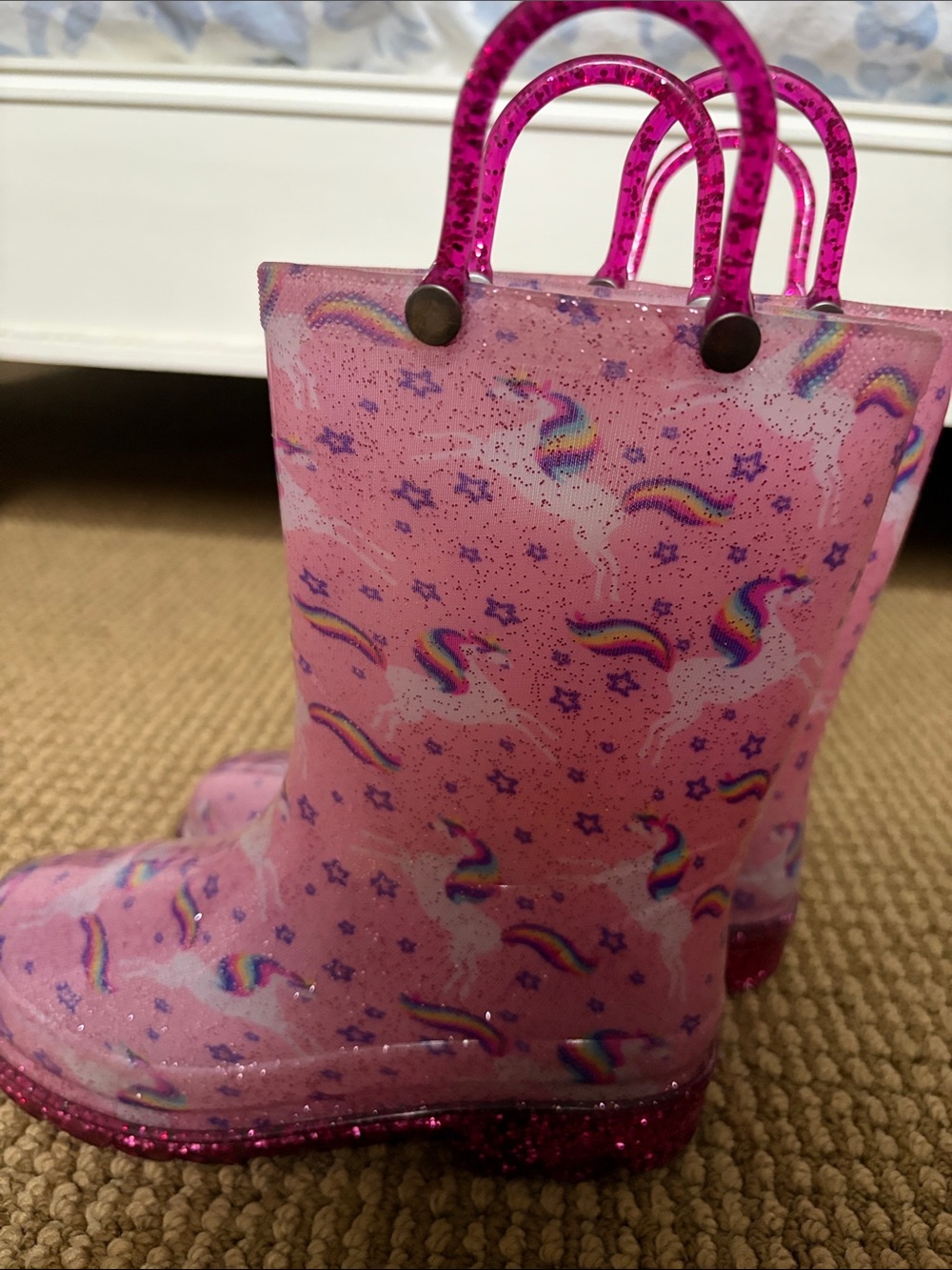 Kids Pink Unicorn Rain Boots